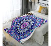 JSCWDET Geometric Shapes Flannel Fleece Throw Blankets, Soft Warm Comfortable Throws For Sofa Mandala Patterns Fluffy Blanket Bed Throw For Bedroom Couch Travel Kids Bedroom 87"×94",Blue