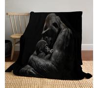 JSCWDET Gorilla Illustration Fleece Blanket 30"×40"- Wildlife Pattern Home Flannel Fleece Soft Warm Plush Throw Blanket For Bed/Couch/Sofa/Office/Camping,Black