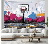 JSCWDET Graffiti Art Tapestry Wall Hanging Basketball Hoops On The Court Tapestries Aesthetic For Bedroom Living Room College Dorm Wall Tapestry Decor Backdrop 150×150cm