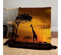 JSCWDET Grassland Animal Scene Blanket, Soft Fleece Flannel Throw Blanket Lightweight Comfy Warm African Giraffe Blankets For Couch Sofa Bed Office Yellow 51"×59"