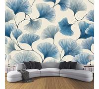 JSCWDET Japanese Print Style Wallpaper Mural, 3D Blue Ginkgo Leaf Pattern Photo Wallpaper,200 × 140 Cm Silk Cloth Wall Art Roll Wallpapers for Wall Covering,Light Blue