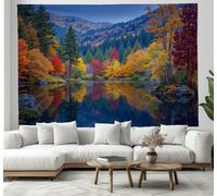 JSCWDET Lakeside Trees Scenery Tapestry Autumn Forest Landscape Wall Hanging Tapestries Decorative Wall Art Aesthetic Walls Decor for Bedroom Dorm Room, Yellow - 200×150cm