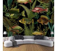 JSCWDET Lush Ferns Wallpaper Mural, 3D Tropical Fish Photo Wallpaper,450 × 315 Cm Silk Cloth Wall Art Roll Wallpapers for Wall Covering,Green