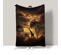 JSCWDET Majestic Giraffe Home Flannel Fleece Soft Warm Plush Throw Blanket For Bed/Couch/Sofa/Office/Camping,African Sunset Scene 30"×40"