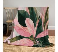 JSCWDET Minimalist Exotic Plant Blanket Warm Baby Size Super Soft Blanket Pink Soft Anti-Pilling Flannel For Adults & Kids 3D Leaf Illustrations Print (30"×40")