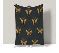 JSCWDET Minimalist Style Blanket Warm Baby Size Super Soft Blanket Dark Gray Soft Anti-Pilling Flannel For Adults & Kids 3D Golden Bee Pattern Print (30"×40")