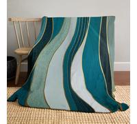 JSCWDET Modern Art Aesthetics Blanket, Soft Fleece Flannel Throw Blanket Lightweight Comfy Warm Curve Design Blankets For Couch Sofa Bed Office Blue-Green 30"×40"
