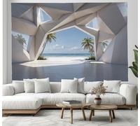 JSCWDET Modern Geometric Architecture Tapestry Geometric Architecture Beach Paintings Wall Tapestry Wall Hanging For Bedroom (150×100cm,White)