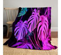 JSCWDET Monstera Leaf Pattern Fleece Blanket 71"×87"- Jungle Plant Elements Home Flannel Fleece Soft Warm Plush Throw Blanket For Bed/Couch/Sofa/Office/Camping,Purple