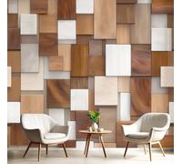 JSCWDET Mural Wallpaper Abstract Collage Style Wall Mural Decoration Wood Block Texture Photo Wallpaper 400×280 cm Wall Paper for Home Living Room Kids Bedroom Deco Brown