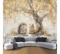 JSCWDET Mural Wallpaper Autumn Scene Wall Mural Decoration Ginkgo Tree Cute Little Hedgehog Photo Wallpaper 400×280 cm Wall Paper for Home Living Room Kids Bedroom Deco Yellow