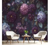 JSCWDET Mural Wallpaper Baroque Style Wall Mural Decoration Dark Dahlia Elements Photo Wallpaper 200×140 cm Wall Paper for Home Living Room Kids Bedroom Deco Purple