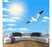 JSCWDET Mural Wallpaper Blue Sky White Clouds Wall Mural Decoration Flying Birds Poster Picture Photo Wallpaper 300 × 210 Cm Wall Paper for Home Living Room Kids Bedroom Deco Sky Blue