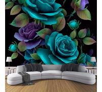 JSCWDET Mural Wallpaper Fantasy Floral Pattern Wall Mural Decoration Turquoise Rose Poster Picture Photo Wallpaper 200 × 140 Cm Wall Paper For Home Living Room Kids Bedroom Deco Teal