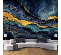 JSCWDET Mural Wallpaper Luxury Marble Texture Wall Mural Decoration Gold Foil Stripes Poster Picture Photo Wallpaper 300 × 210 Cm Wall Paper for Home Living Room Kids Bedroom Deco Dark Blue