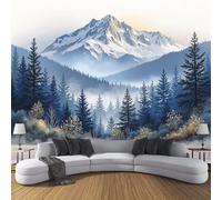 JSCWDET Mural Wallpaper Mountain Scenery Illustration Wall Mural Decoration Snow Mountain Forest Landscape Photo Wallpaper 300×210 cm Wall Paper for Home Living Room Kids Bedroom Deco Blue