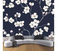 JSCWDET Mural Wallpaper Plant Elements Wall Mural Decoration Branches Cherry Blossoms Poster Picture Photo Wallpaper 150 × 105 Cm Wall Paper for Home Living Room Kids Bedroom Deco Navy