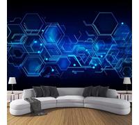 JSCWDET Mural Wallpaper Technological Elements Wall Mural Decoration Geometric Hexagonal Pattern Poster Picture Photo Wallpaper 450 × 315 Cm Wall Paper for Home Living Room Kids Bedroom Deco Blue