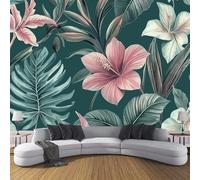 JSCWDET Mural Wallpaper Tropical Flower Illustration Wall Mural Decoration Plant Hibiscus Pattern Poster Picture Photo Wallpaper 400 × 280 Cm Wall Paper for Home Living Room Kids Bedroom Deco Pink