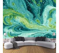 JSCWDET Mural Wallpaper Watercolor Marble Texture Wall Mural Decoration Abstract Swirls Poster Picture Photo Wallpaper 300 × 210 Cm Wall Paper for Home Living Room Kids Bedroom Deco Turquoise