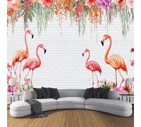 JSCWDET Mural Wallpaper Watercolor Style Wall Mural Decoration Brick Wall Flamingo Poster Picture Photo Wallpaper 150 × 105 Cm Walls Paper for Home Living Room Kids Bedroom Deco Pink