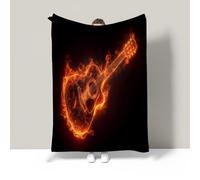 JSCWDET Music Theme Blanket,Red Soft Fleece Flannel Throw Blanket Lightweight Cute Comfy Warm Burning Guitar Design Blankets for Couch Sofa Bed Office 87"×94"