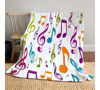 JSCWDET Music Theme Blanket,White Soft Fleece Flannel Throw Blanket Lightweight Cute Comfy Warm Colorful Musical Note Illustration Blankets For Couch Sofa Bed Office 51"×59"