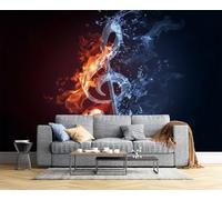 JSCWDET Music Theme Wallpaper Mural, 3D Musical Note Illustration Photo Wallpaper,350 × 256 Cm Silk Cloth Wall Art Roll Wallpapers for Wall Covering,Orange Color