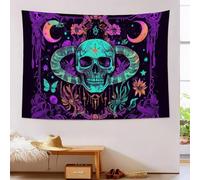 JSCWDET Mystical Art Illustration Evil Skull Pattern Wall hanging Bedding Tapestry (Turquoise,150L×100Wcm)