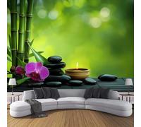 JSCWDET Natural Landscape Wall Mural Emerald Green Photo Wallpaper Mural 150 × 105 Cm, Bamboo Black Stone Photo Murals Decor For Living Room, Bedroom, Office And Kids Room, Easy To Install
