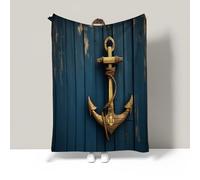 JSCWDET Nautical Theme Blanket Warm King Size Super Soft Blanket Blue Soft Anti-Pilling Flannel For Adults & Kids 3D Wooden Anchor Pattern Print (87"×94")