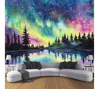 JSCWDET Northern Lights Wall Decals Lake Reflection Wall Stickers Bedroom Living Room Sofa Tv Background Walls Decor,Blue,350 × 256 Cm