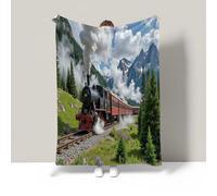 JSCWDET Old-Fashioned Steam Train Home Flannel Fleece Soft Warm Plush Throw Blanket For Bed/Couch/Sofa/Office/Camping,Dense Forest Scenery 71"×87"