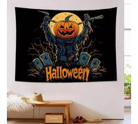 JSCWDET Orange Pumpkin Head Tapestry, Spooky Scarecrow Design Wall Hanging Tapestries for Bedroom, Living Room - Yellow,150L×130Wcm