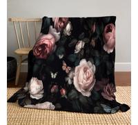 JSCWDET Pastoral Style Throw Blanket, Rose Butterfly Print Fleece Blanket For Bed Sofa Couch, Super Soft Fluffy Flannel Blankets And Throws,King Size 单词 87"×94"