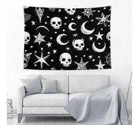 JSCWDET Pentagram Skull Star Patterns TapestryWicca Symbols Wall Hanging Party Decorations For Bedroom Living Room Dorm Backdrop Black White 150L×100Wcm