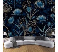 JSCWDET Plant and Floral Elements Wall Decals Blue Thistle Pattern Wall Stickers Bedroom Living Room Sofa TV Background Walls Decor,Navy,350 × 256 cm