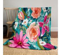 JSCWDET Plant Floral Pattern Throw Blanket, Lily Green Leaf Elements Fleece Blanket For Bed Sofa Couch, Super Soft Fluffy Flannel Blankets And Throws,King Size 单词 87"×94"