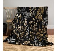 JSCWDET Plant Leaf Theme Blanket,Gold Soft Fleece Flannel Throw Blanket Lightweight Cute Comfy Warm Gold Foil Wildflower Design Blankets For Couch Sofa Bed Office 59"×79"