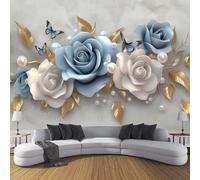 JSCWDET Plant Rose 3D Wallpaper Golden Leaves Large Mural Bedroom Living Room Tv Background Photo Wall Papers Home Decor,Light Gray,400 × 280 Cm