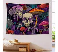 JSCWDET Psychedelic Illustration Tapestry Wall Hanging Skull Mushroom Pattern Tapestries Aesthetic For Bedroom Living Room College Dorm Wall Tapestry Decor Backdrop 150L×150Wcm
