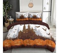 JSCWDET Pumpkin Bat Elements Duvet Set - Reversible Halloween Horror Style Bedding, Ultrasoft Brushed Microfiber Duvet Cover with Zip Fastening, Machine Washable (Orange -)