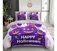 JSCWDET Pumpkin Lanterns Balloon Patterns Duvet Set - Reversible Halloween Elements Bedding, Ultrasoft Brushed Microfiber Duvet Cover with Zip Fastening, Machine Washable (Purple -)