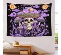 JSCWDET Purple Tapestry,Psychedelic Skull Mushroom Wall Hanging Tapestry for Bedroom Aesthetic,Mystical Style Wall Art for Living Room,150L×100Wcm