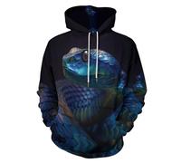 JSCWDET Realistic Animal Illustrations Hoodies for Men's - Ferocious Blue Snake 3D Print Sweatshirt Spring and Autumn Blue-Green Loose Unisex Pullover for Mens (Size S -6XL)