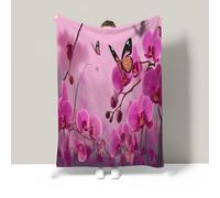 JSCWDET Realistic Illustration Blanket Warm Baby Size Super Soft Blanket Pink Soft Anti-Pilling Flannel For Adults & Kids 3D Pink Orchid Butterfly Print (30"×40")