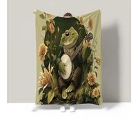 JSCWDET Retro Illustration Art Style Blanket Warm King Size Super Soft Blanket Dark Green Soft Anti-pilling Flannel For Adults & Kids 3D Cute Toad Playing The Piano Print (87"×94")