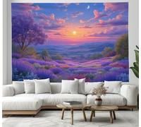 JSCWDET Romantic Sunset Scenery Tapestry Provence Lavender Fields Wall Tapestry Wall Hanging For Bedroom (230x180cm,Purple)
