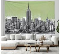 JSCWDET Sketch Style Tapestry City Skyline Wall Hanging Backdrop Wall Art Light Green Home Decor for Bedroom Living Room Aesthetic 100×75cm