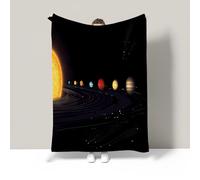 JSCWDET Solar System Diagram Blanket Warm King Size Super Soft Blanket Black Soft Anti-Pilling Flannel For Adults & Kids 3D Planetary Graphics Print (87"×94")